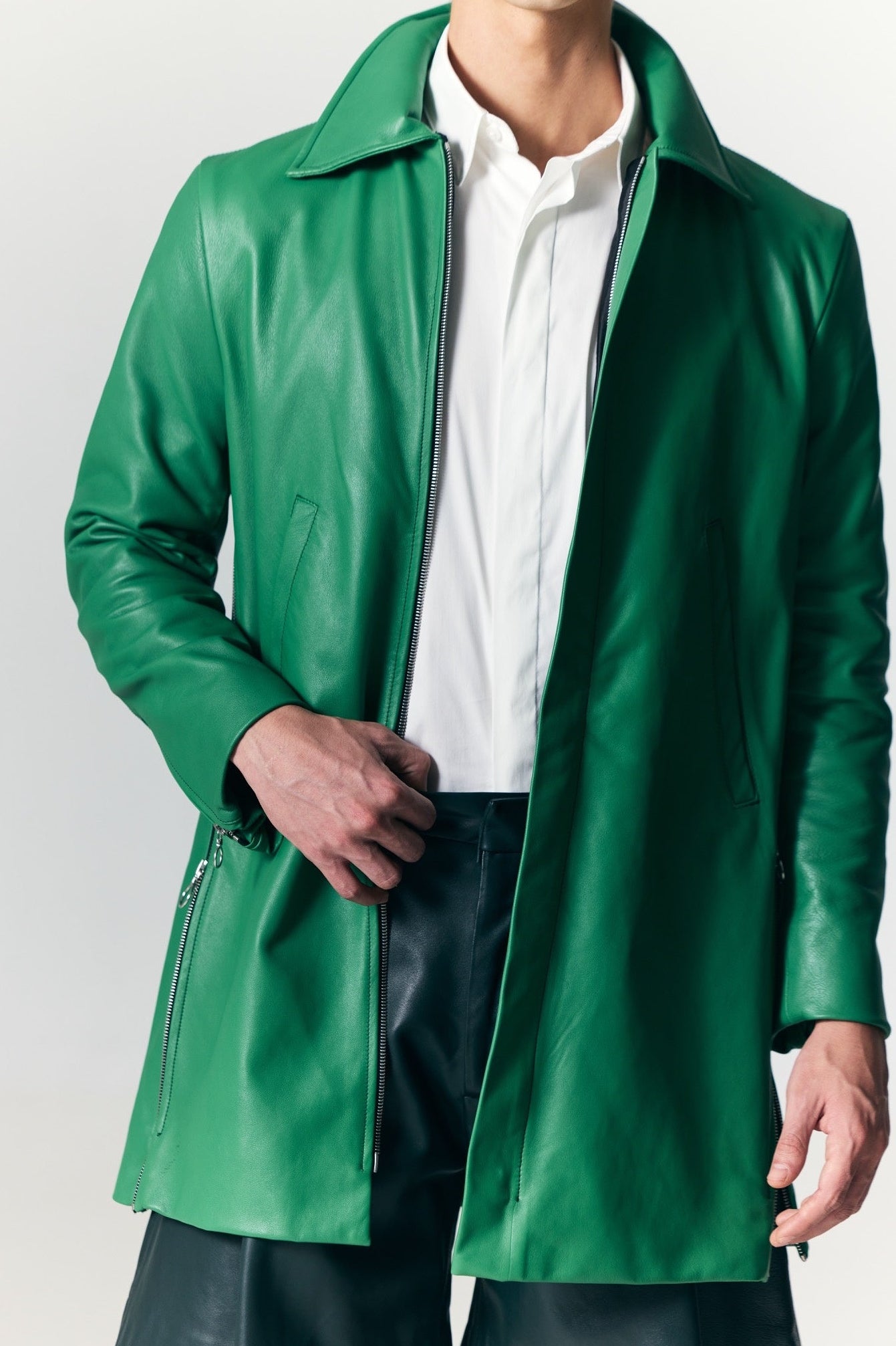 The Leather Coat in Green